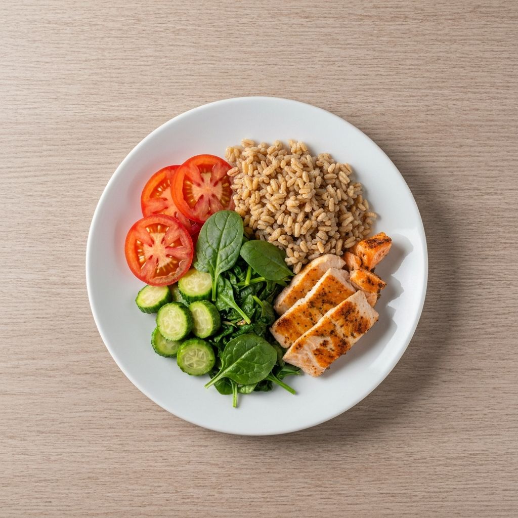 Tasapainoinen lautanen eri ruoka-aineilla